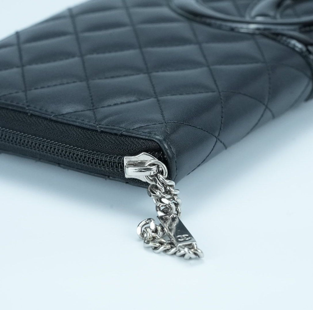 CHANEL Cambon Long Wallet Lambskin Black Women's with Box