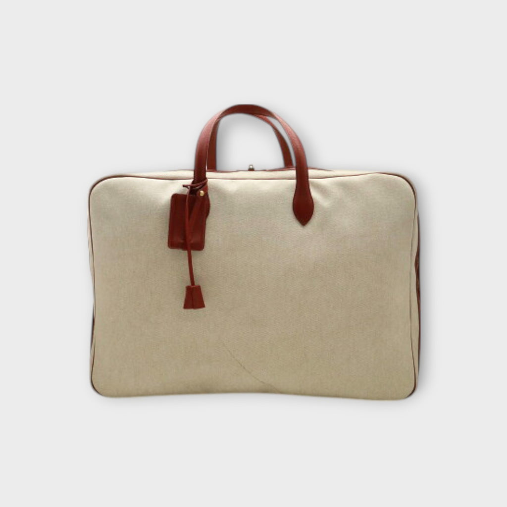 Hermès Victoria 60 Boston Bag Toile H Natural Red【A】