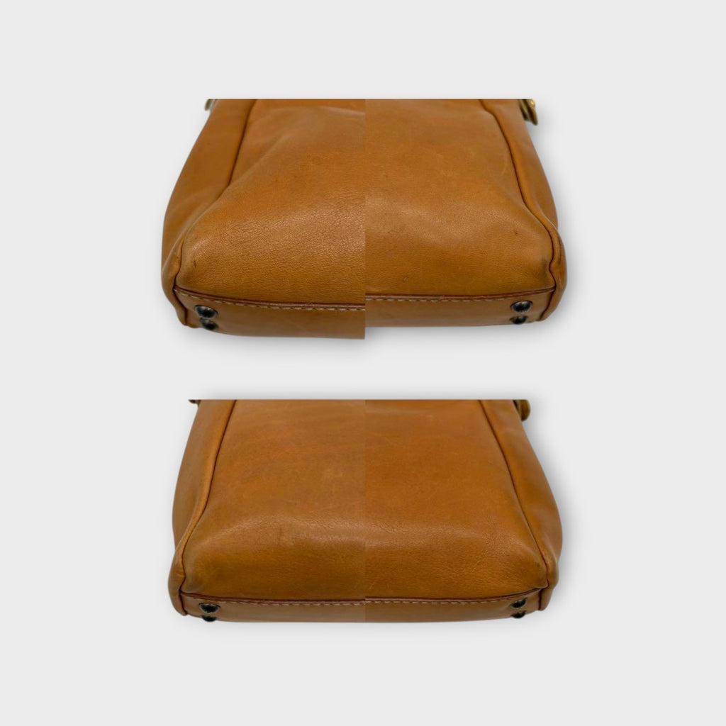 Fendi Selleria 2Way Handbag Shoulder Bag Leather Stitch Beige Yellow 【A】