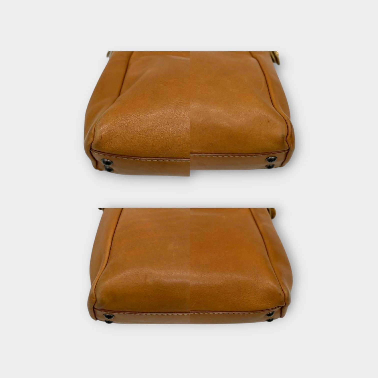 Fendi Selleria 2Way Handbag Shoulder Bag Leather Stitch Beige Yellow 【A】