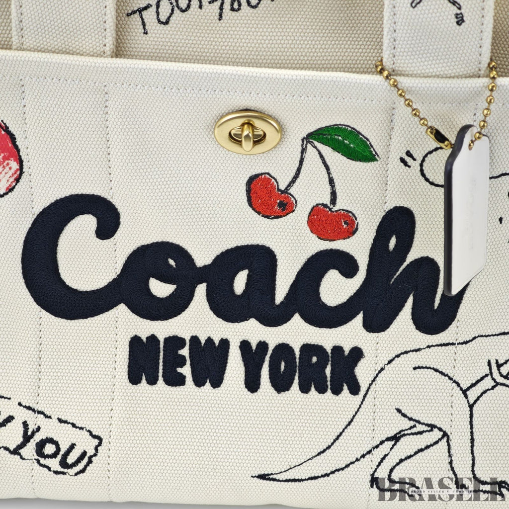 COACH Cargo Tote Bag Sketch Print New York 2-Way Shoulder Bag White