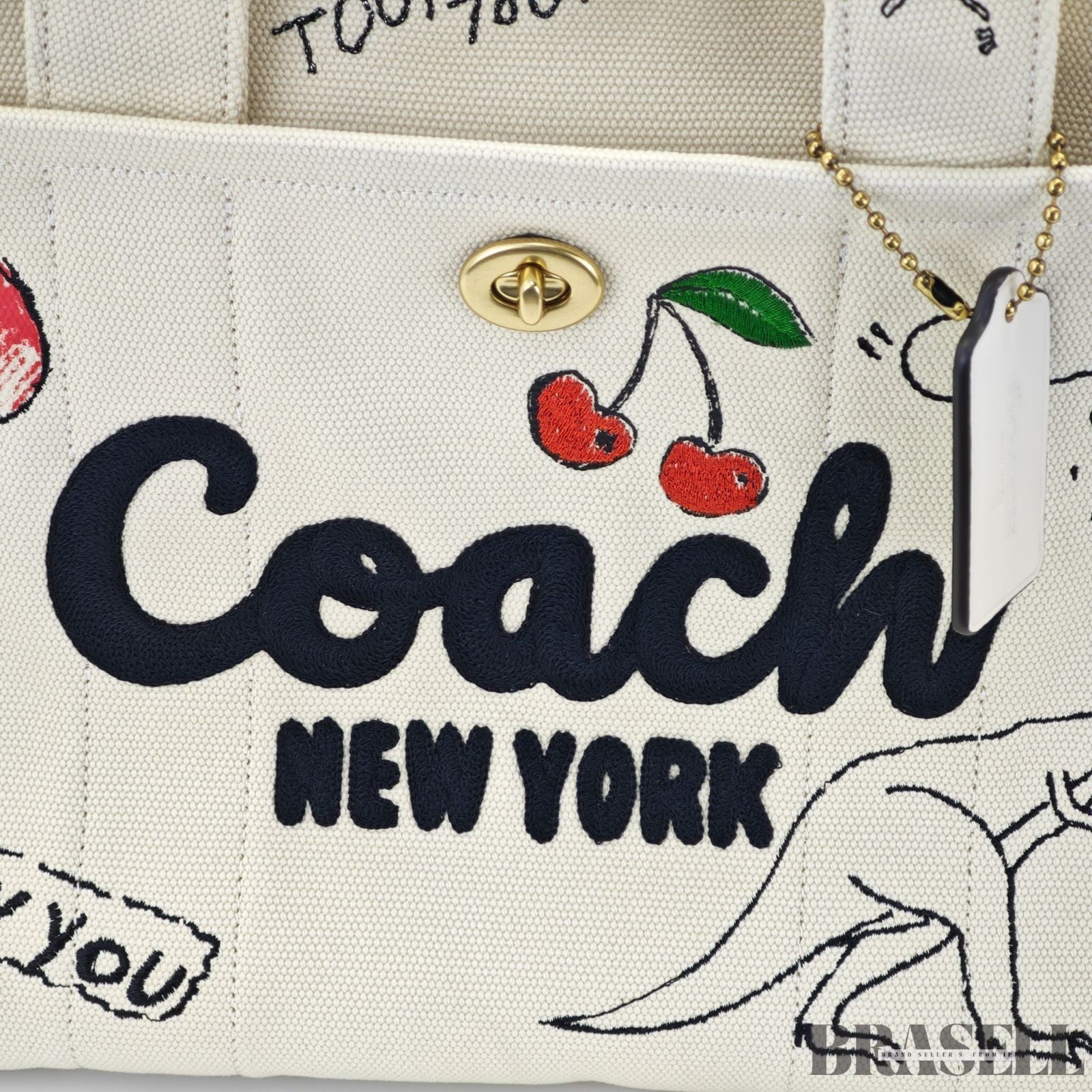 COACH Cargo Tote Bag Sketch Print New York 2-Way Shoulder Bag White