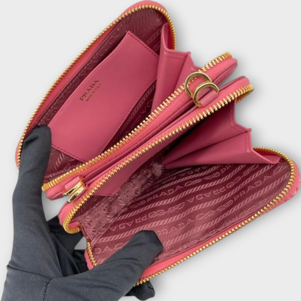 PRADA Triangle Shoulder 1NR015 Pink Gold Hardware Leather/Raffia Shoulder Bag