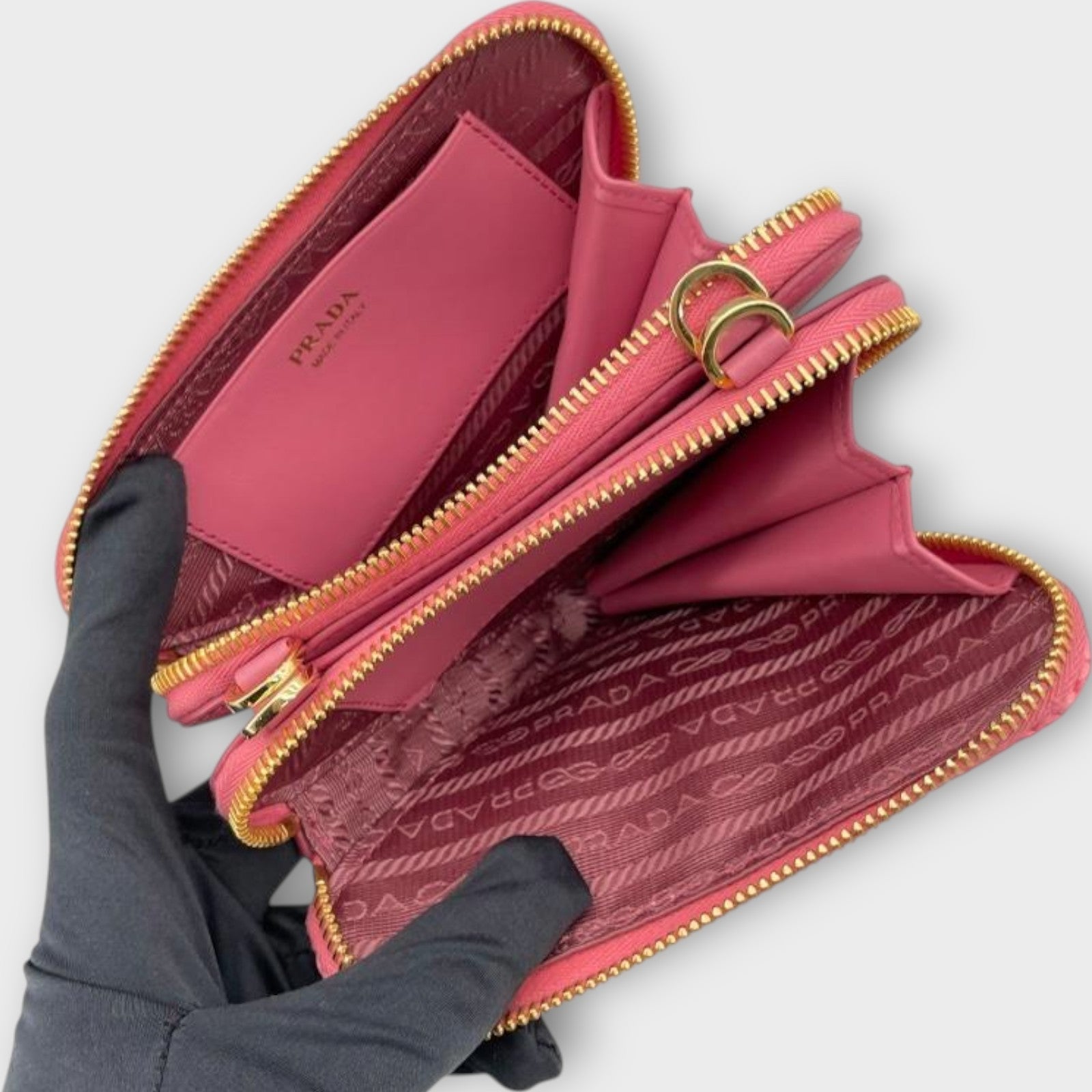 PRADA Triangle Shoulder 1NR015 Pink Gold Hardware Leather/Raffia Shoulder Bag