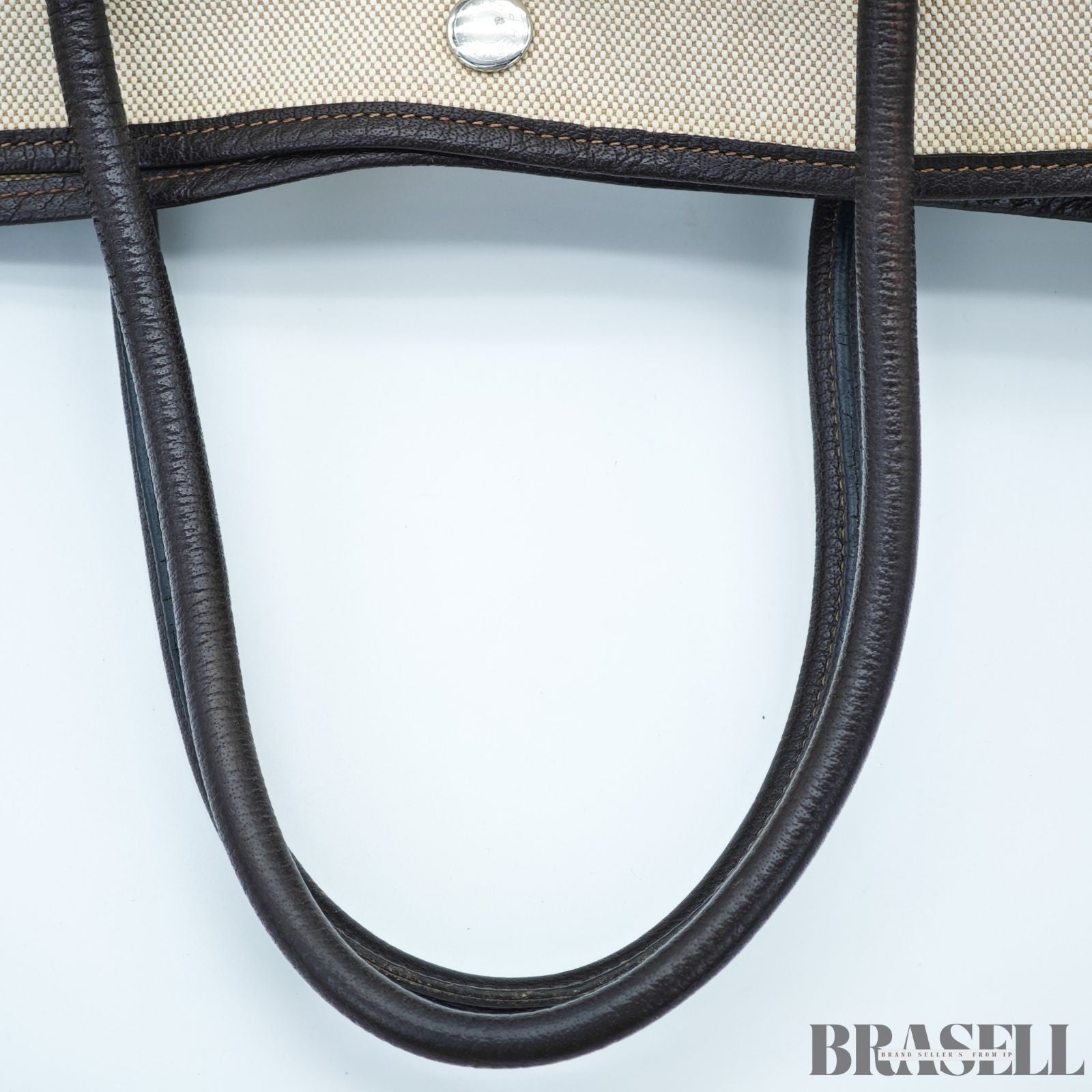 Borsa tote HERMES Garden Party PM beige marrone scuro tela pelle donna
