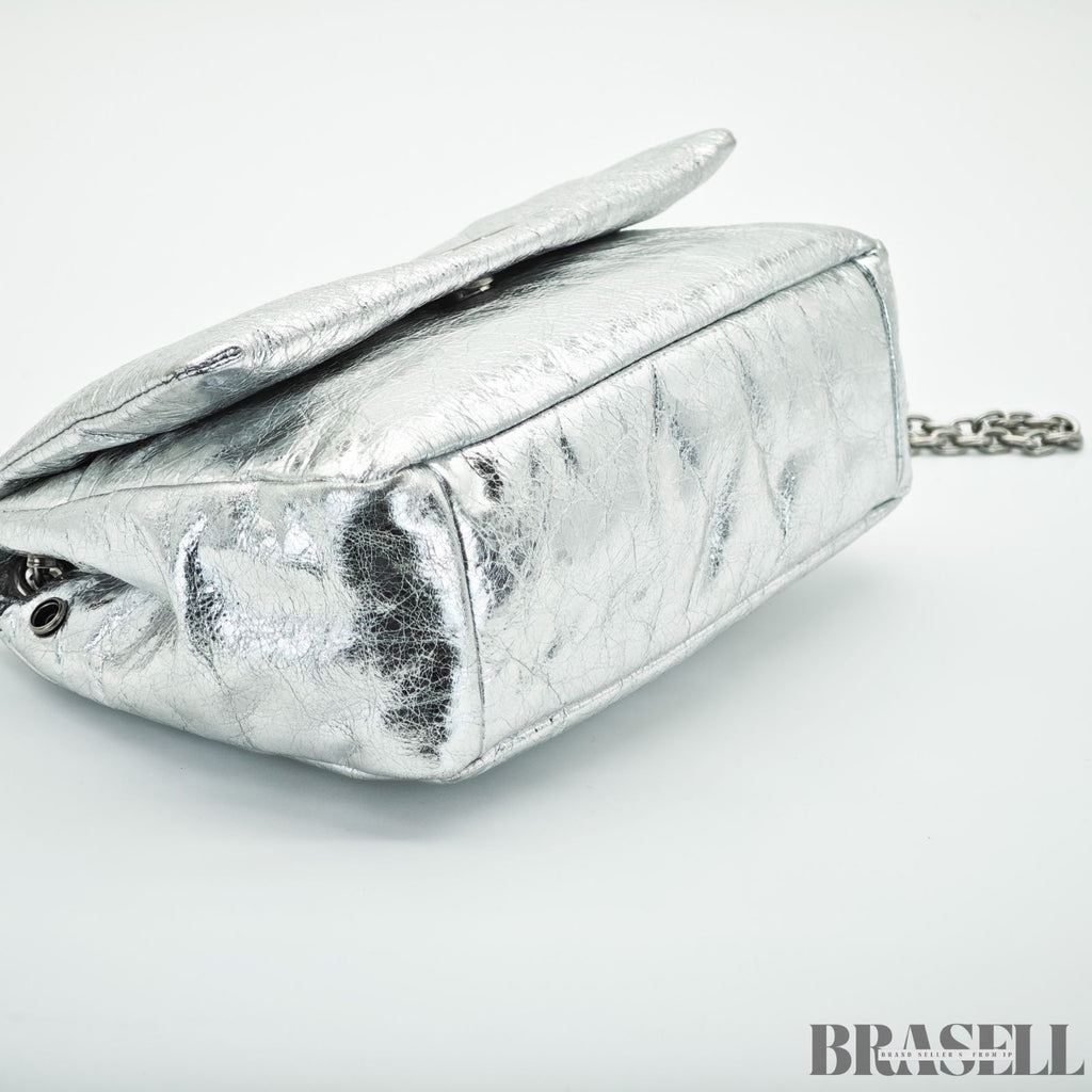BALENCIAGA MONACO Nano Bag Metallized Compact Shoulder Bag in Silver
