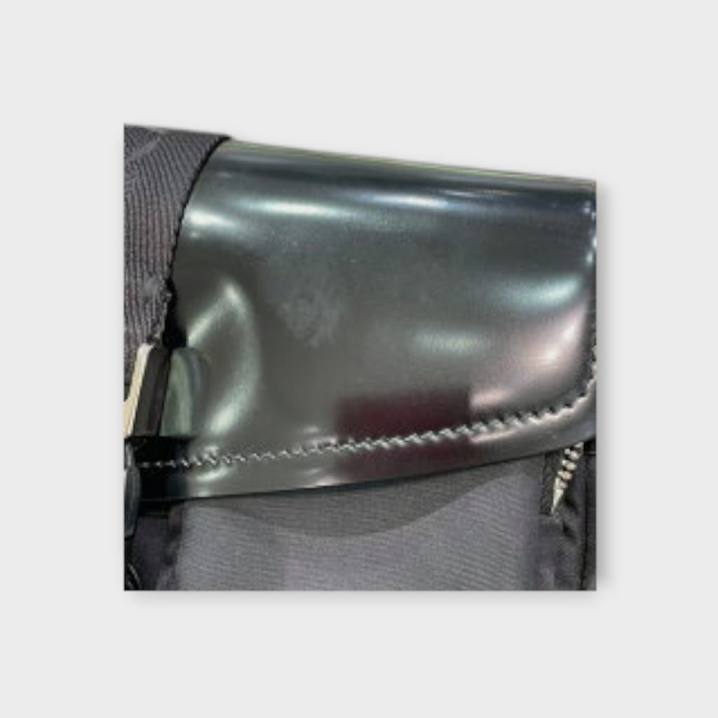 Prada Brushed Leather Shoulder Bag 1BD295 Black Patent Leather【B】