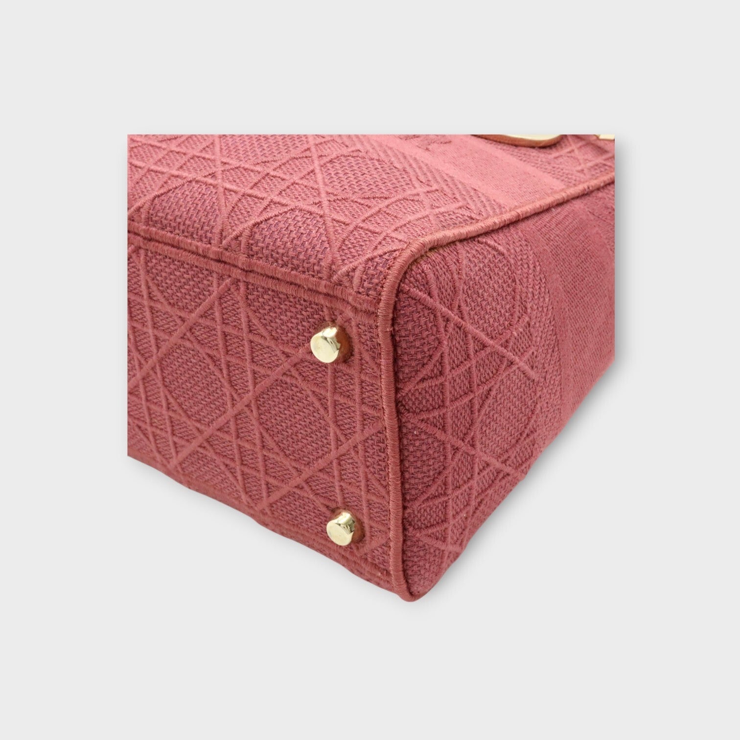Christian Dior Lady D-Lite Cannage Embroidery Handbag 2Way Canvas Rose 【A】