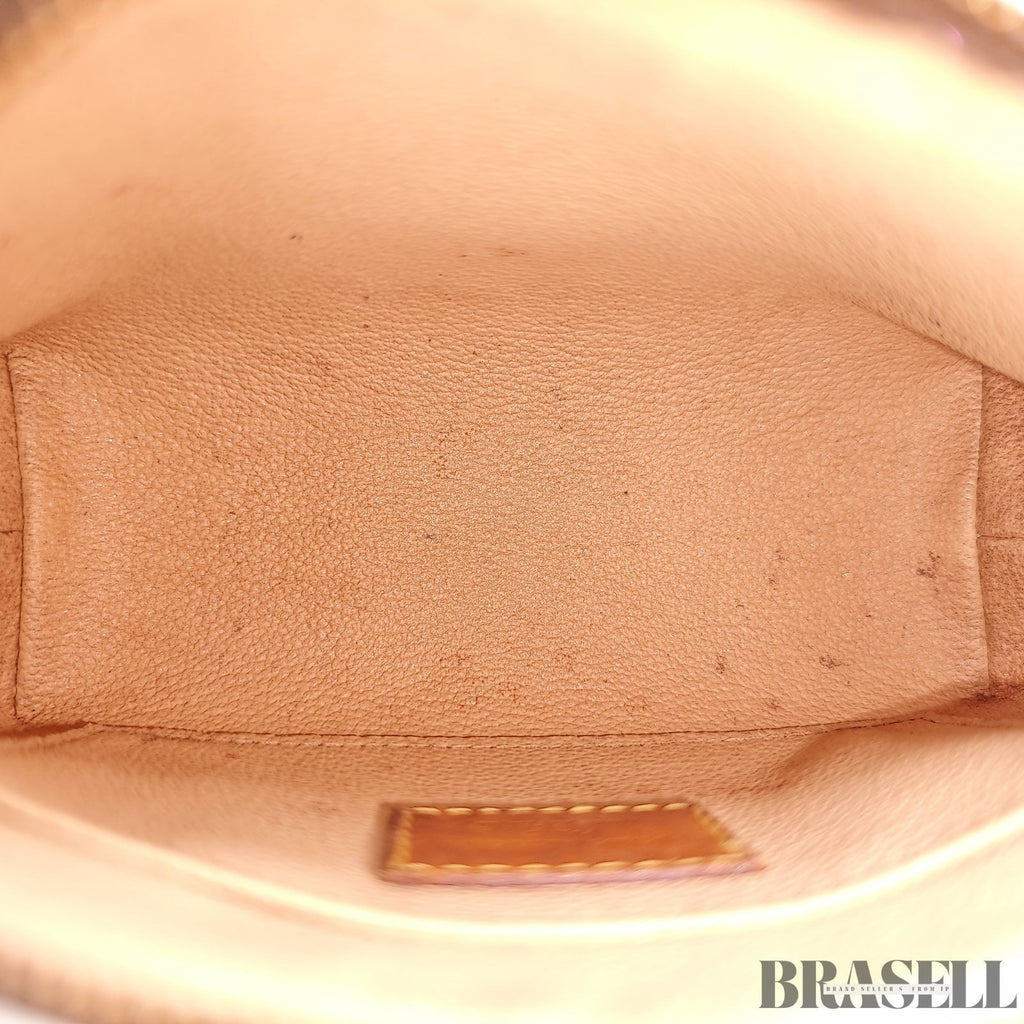 LOUIS VUITTON Logo Pochette Cosmetic PM Pouch Monogram Leather Brown M47515