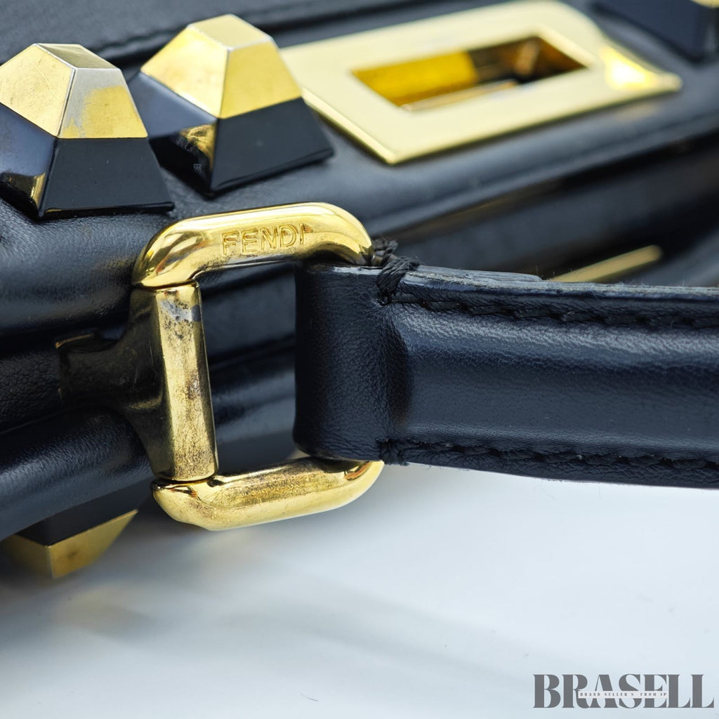 FENDI Peekaboo 8BN290 Large Black Leather Handbag Shoulder Bag Women’s