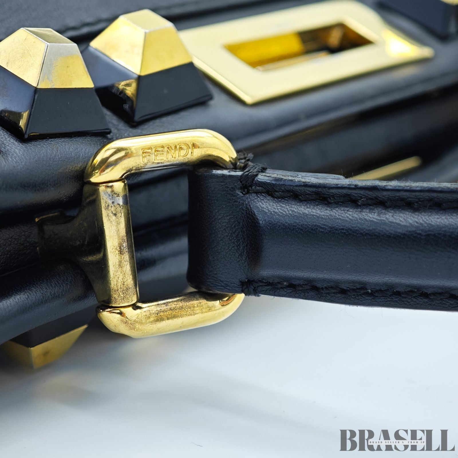 FENDI Peekaboo 8BN290 Large Black Leather Handbag Shoulder Bag Women’s
