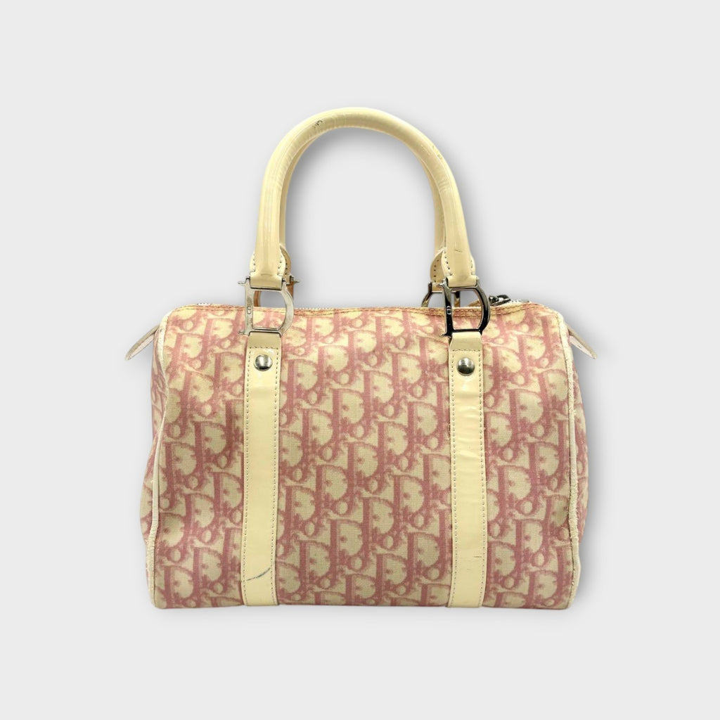 Christian Dior Trotter Pattern Mini Boston Bag Tote Bag Leather PVC Pink 【A】