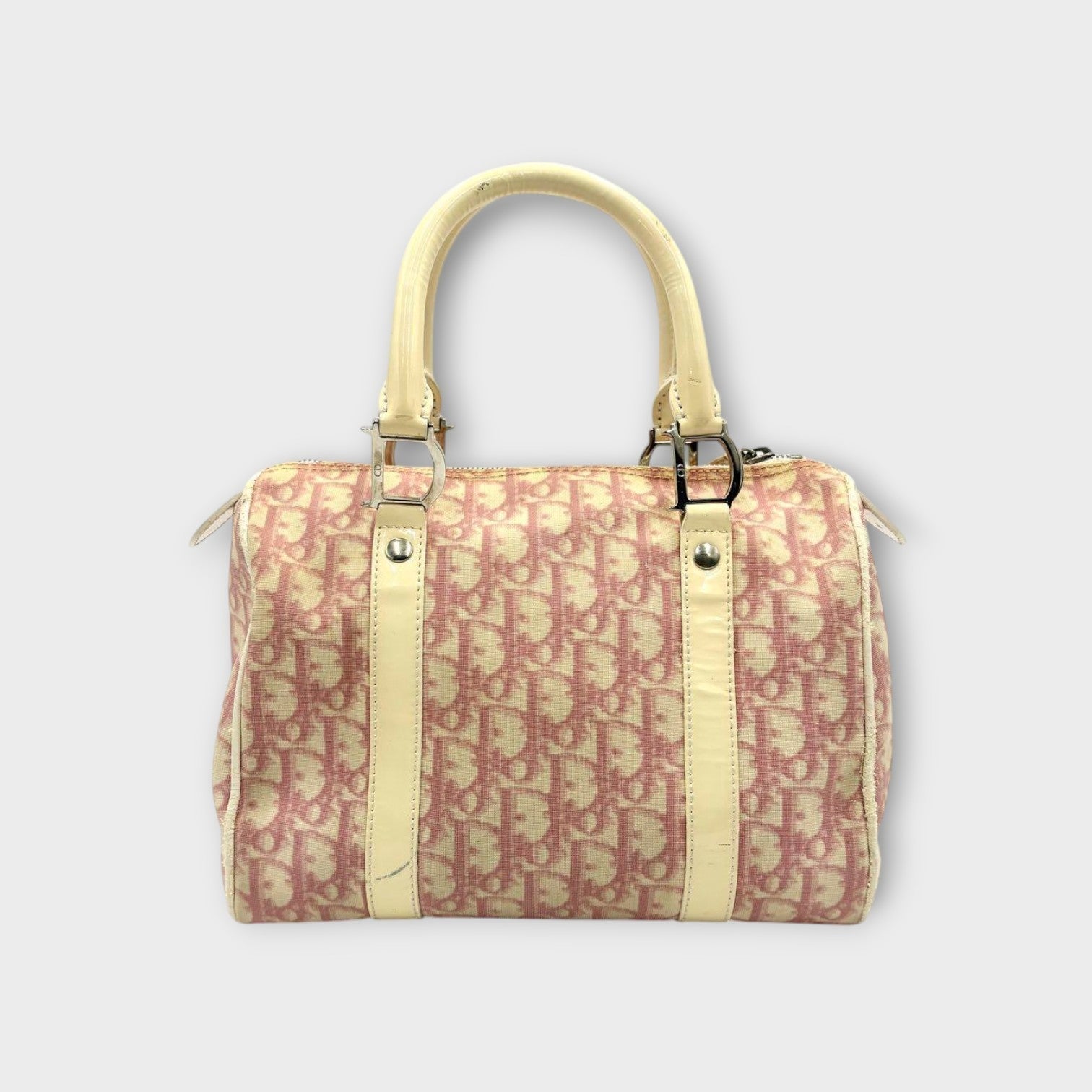 Christian Dior Trotter Pattern Mini Boston Bag Tote Bag Leather PVC Pink 【A】