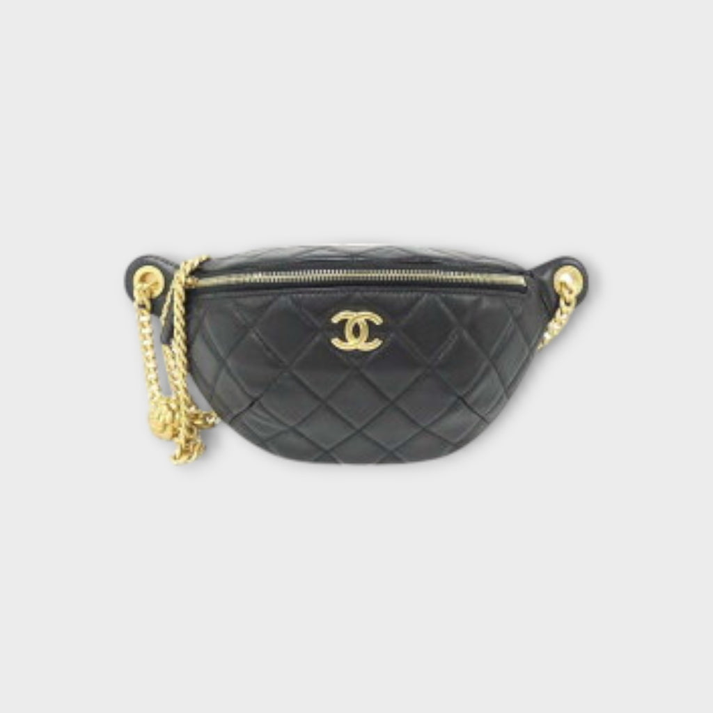 CHANEL Waist Bag Black Gold