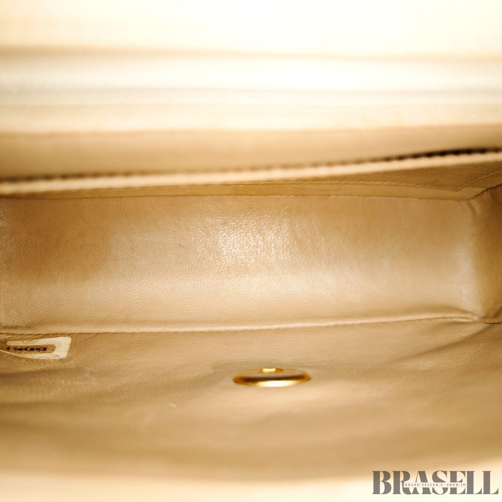 Chanel Mini Matelassé Shoulder Bag Lambskin Flap Compact Beige Women