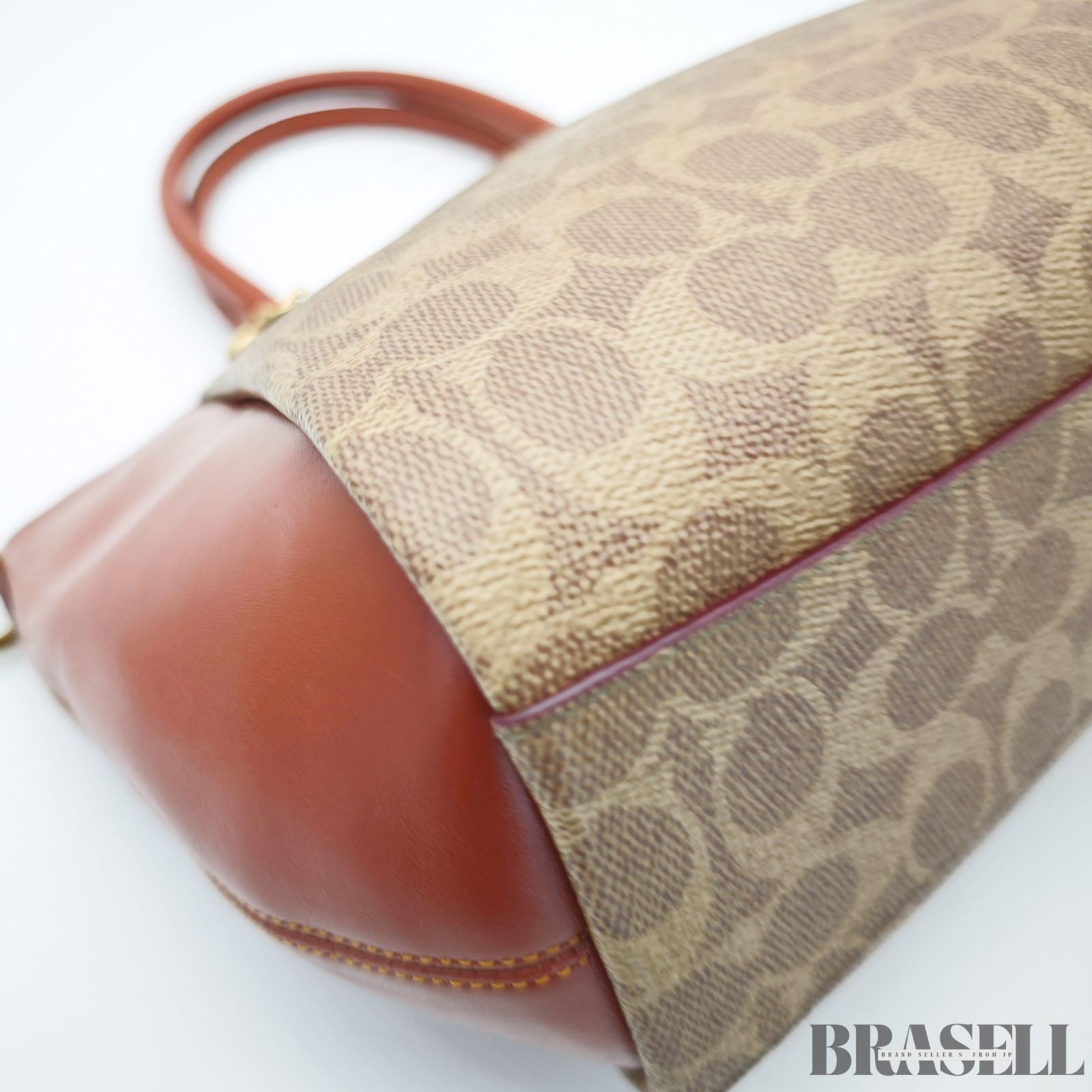 COACH Ellis Satchel Signature 796364 2-Way Tote Bag Shoulder Bag Brick Red Beige