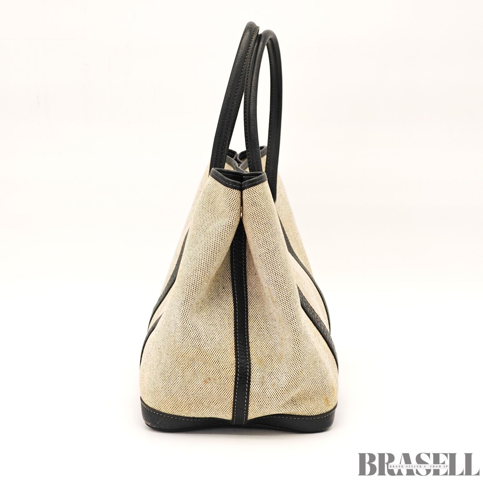 HERMES Garden Party Gray Black Toile Ash Leather Tote Bag Handbag D□C