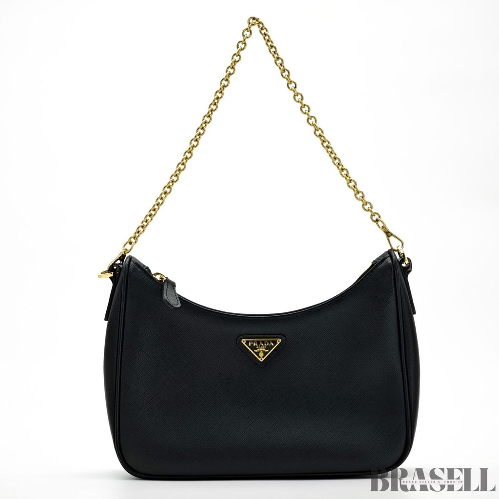 PRADA Re-Edition 2005 Saffiano 1BH204 Handbag Chain Nero Black Leather