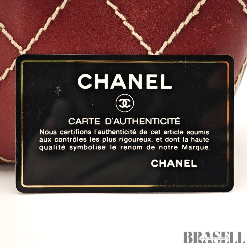 Authentic CHANEL Wild Stitch Tote Bag Handbag Leather Red Magnet Women