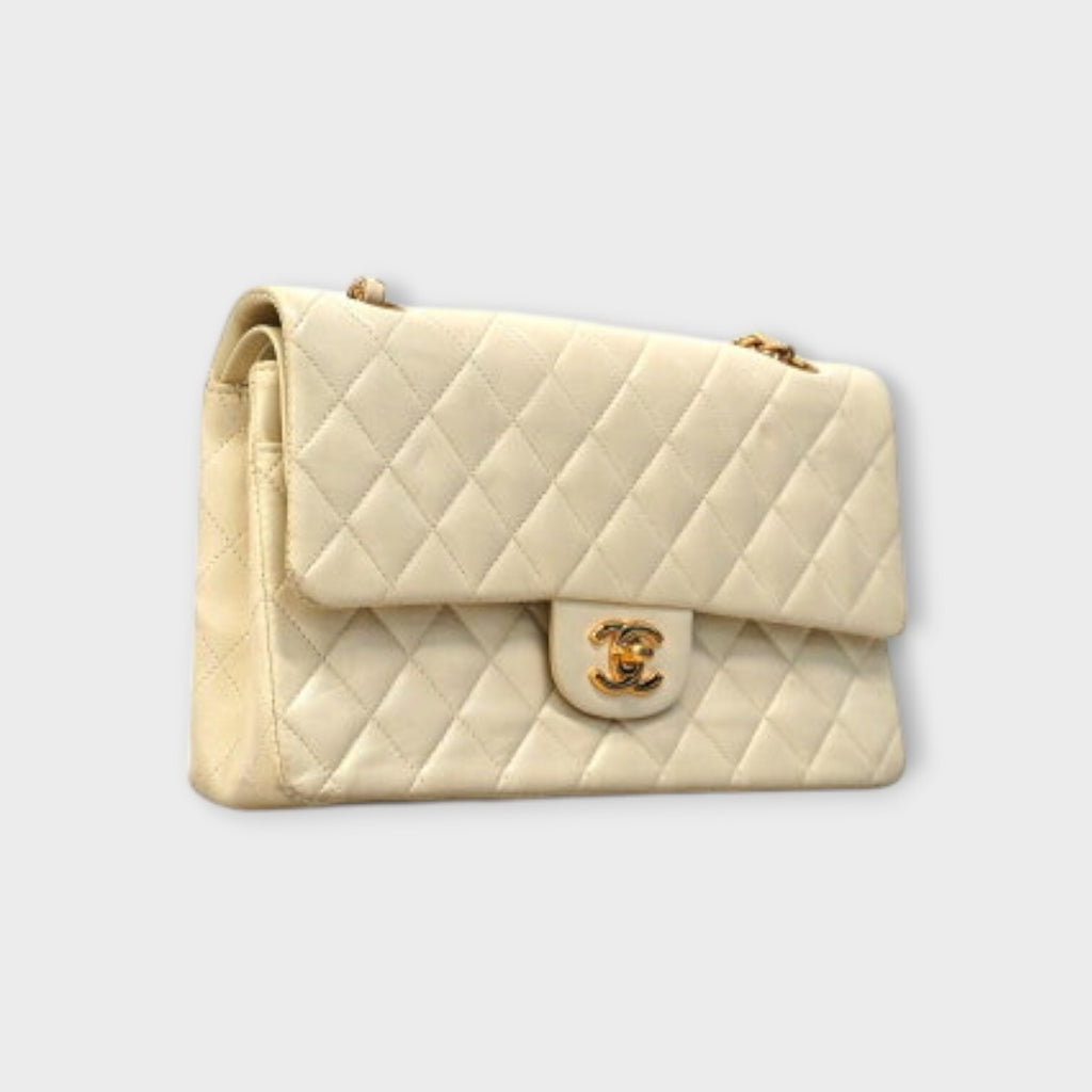 CHANEL MATRASSE W chain shoulder bag Lamb skin white with champagne gold hardwar
