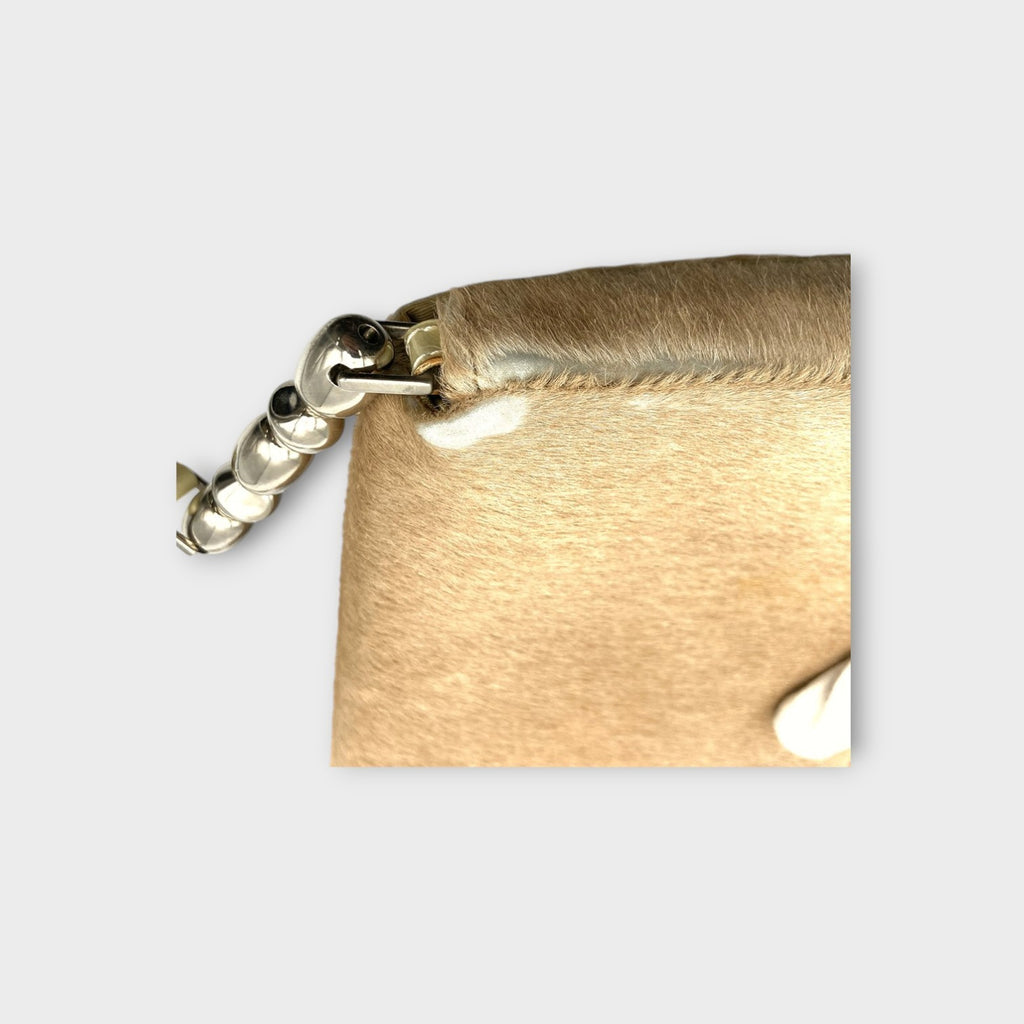 Dior Handbag Tote Bag Beige Haircalf Leather PVC Malice Pearl Magnet 【B】