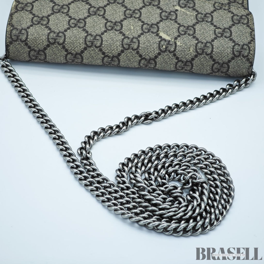 GUCCI Dionysus 476432 GG Supreme Beige Slim Shoulder Bag Silver Hardware Unisex