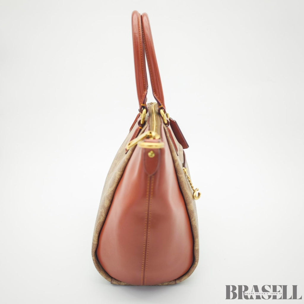 COACH Ellis Satchel Signature 796364 2-Way Tote Bag Shoulder Bag Brick Red Beige