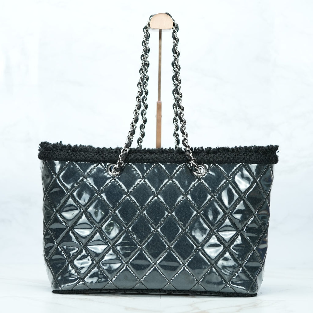 Last Sale CHANEL Funny Tweed Chain shoulder Tote Bag A47155 Plastics wool Black