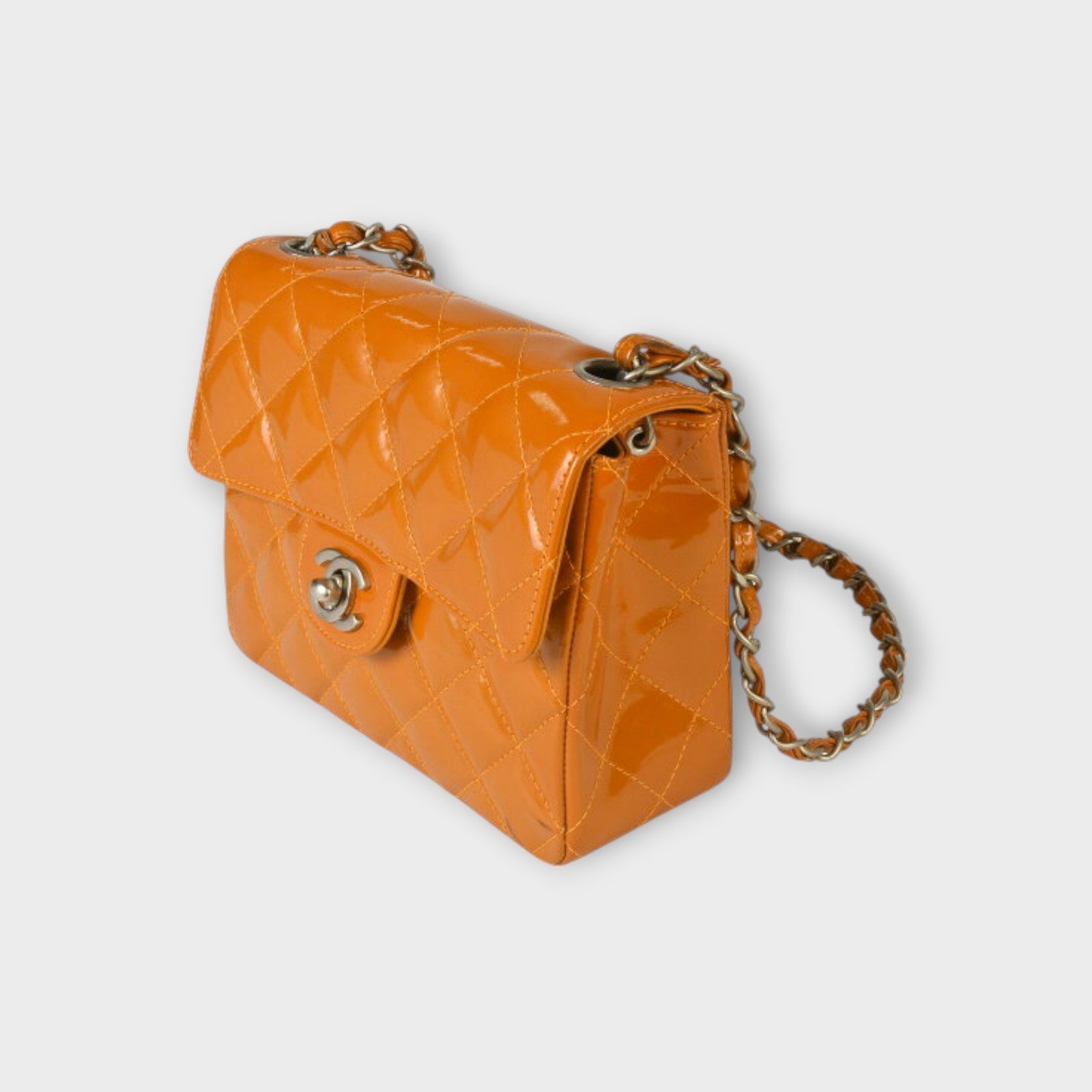 CHANEL Mini Matelasse Coco Mark Single Flap Chain Shoulder Bag Enamel Orange