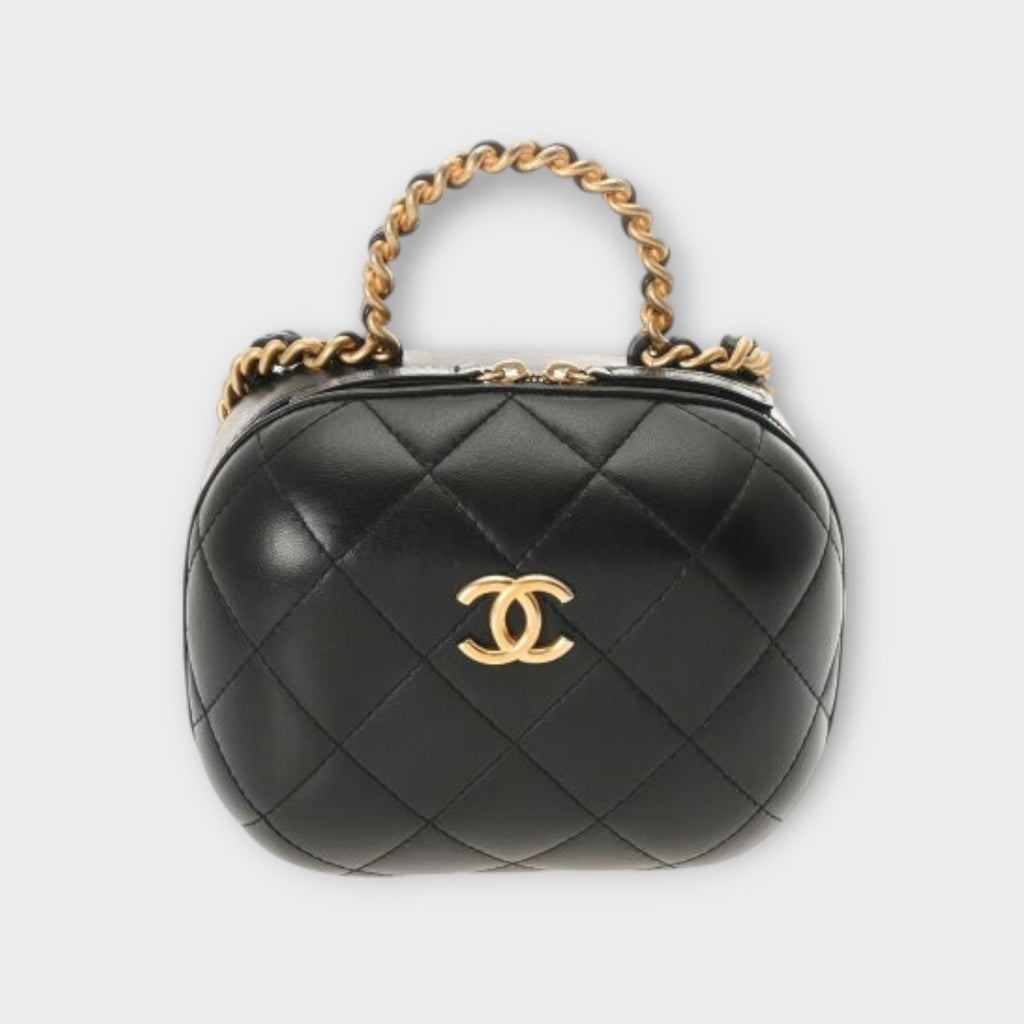 Chanel Matelasse Small Vanity Black Women's Lambskin Shoulder Bag AP2198 A Rank