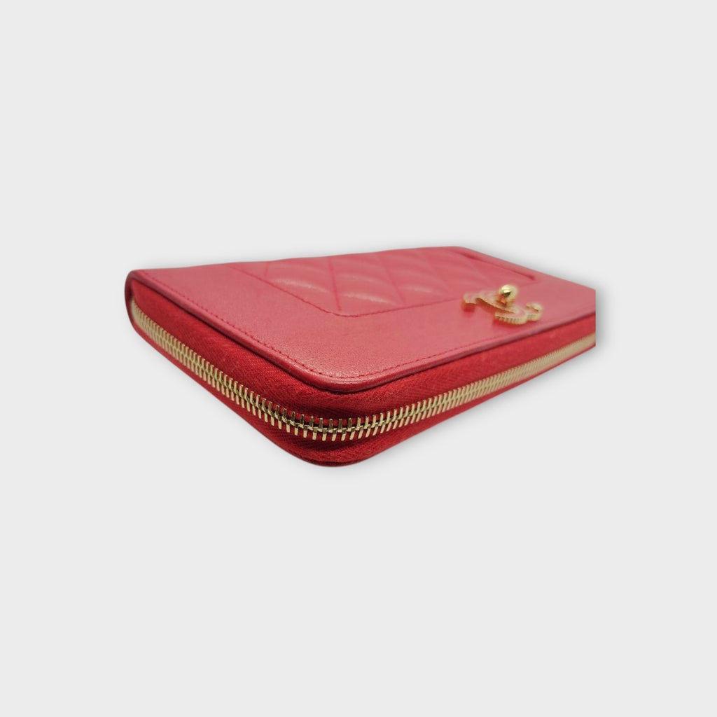 CHANEL Mademoiselle Long Wallet Matelassé Design Coco Mark Passionate Deep Red