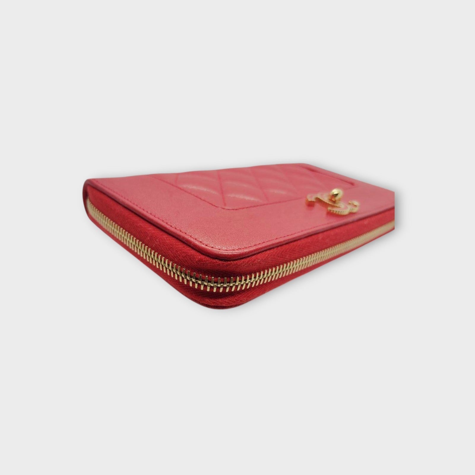 CHANEL Mademoiselle Long Wallet Matelassé Design Coco Mark Passionate Deep Red