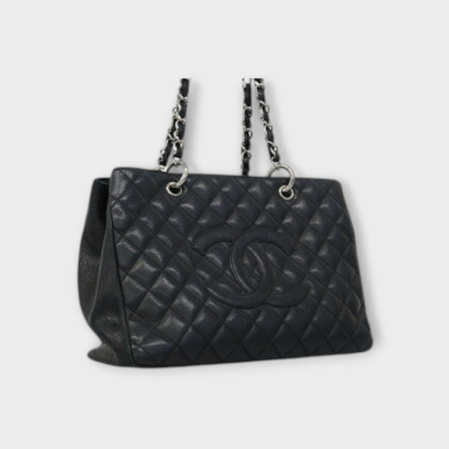 CHANEL Tote bag matrasse caviar skin black silver hardware chain