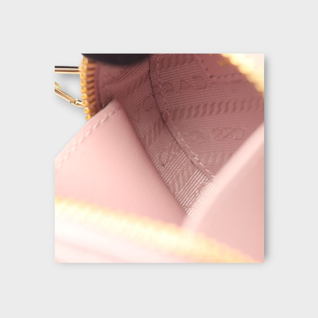 Prada Triangle Mini Pouch Shoulder Bag Saffiano Leather Pink 1NR023 【N】