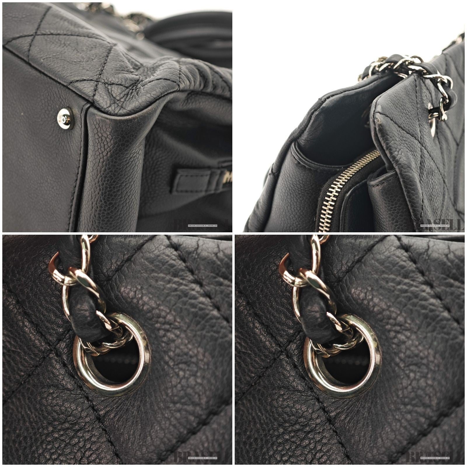CHANEL Deca Coco Chain Tote Bag Black Caviar Leather Shoulder Bag Warranty Card