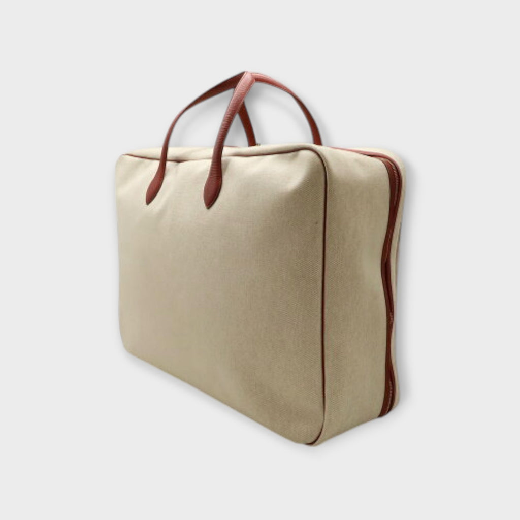 Hermès Victoria 60 Boston Bag Toile H Natural Red【A】