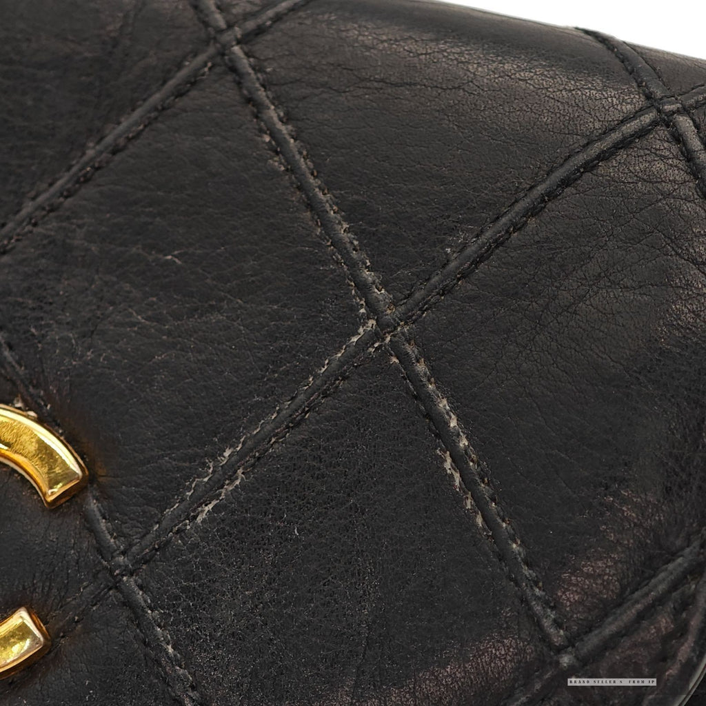 CHANEL Belt Bag Black Leather Gold Turnlock CC Logo Chain Waist Pouch Quilting