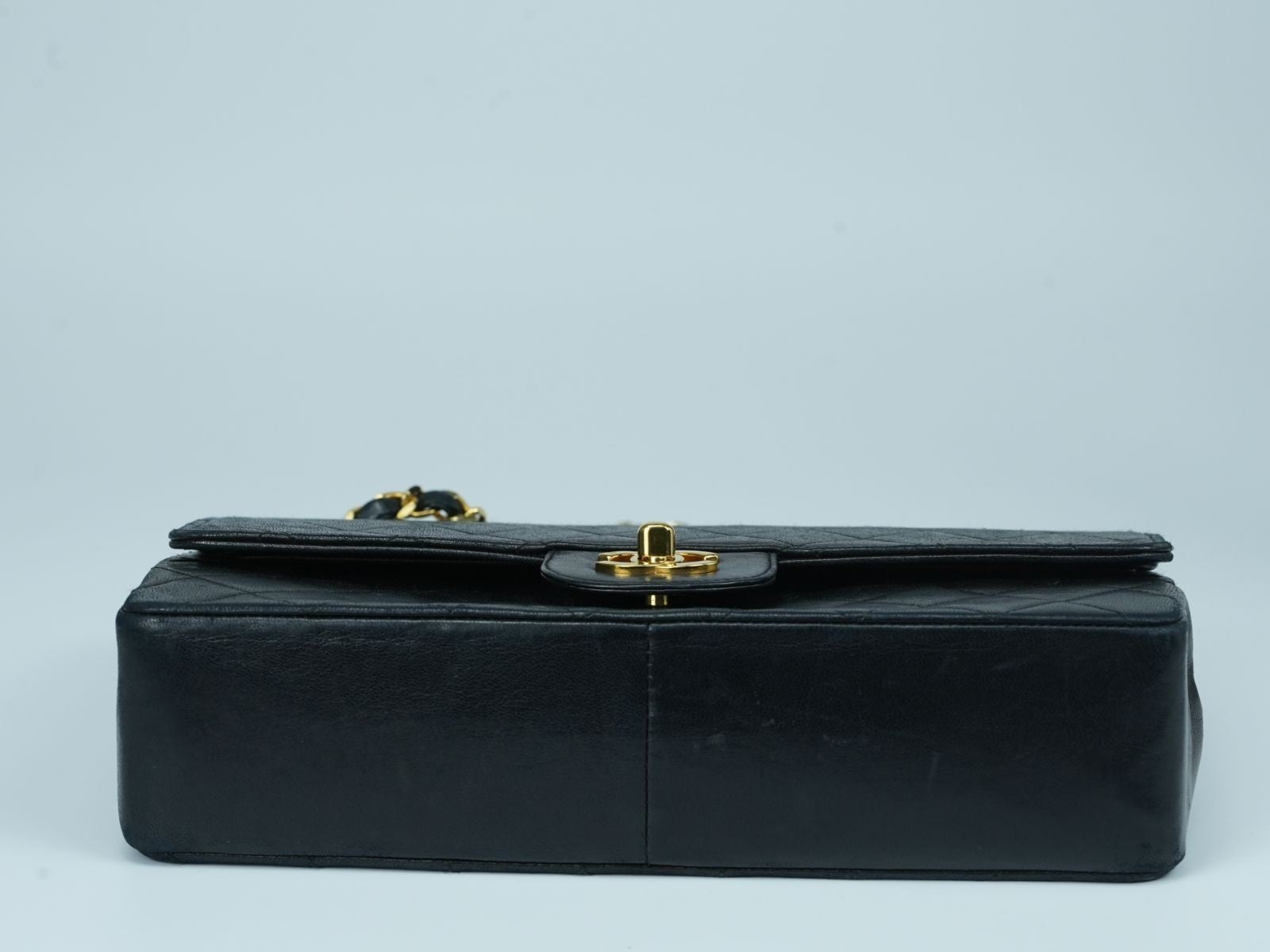 CHANEL Matelasse 25 Double Flap Vintage Chain Shoulder Bag Black Gold