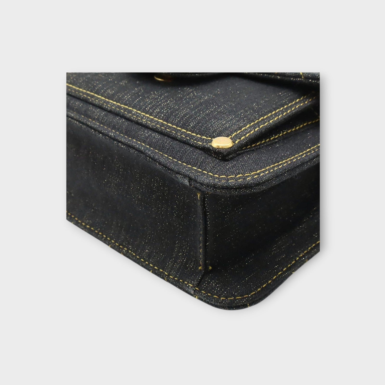 CHANEL Matelassé Coco Mark Chain 2-Way Handbag Denim & Leather Navy Blue AS4051