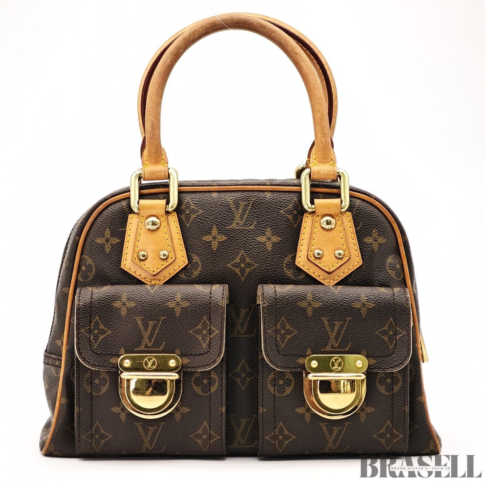 Louis Vuitton Manhattan PM M40026 Monogram Canvas Handbag Bag Pockets Brown