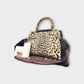 Gucci Nymphaea Bamboo Leopard 2WAY Handbag 459076 Beige Black Haircalf Leathe【A】