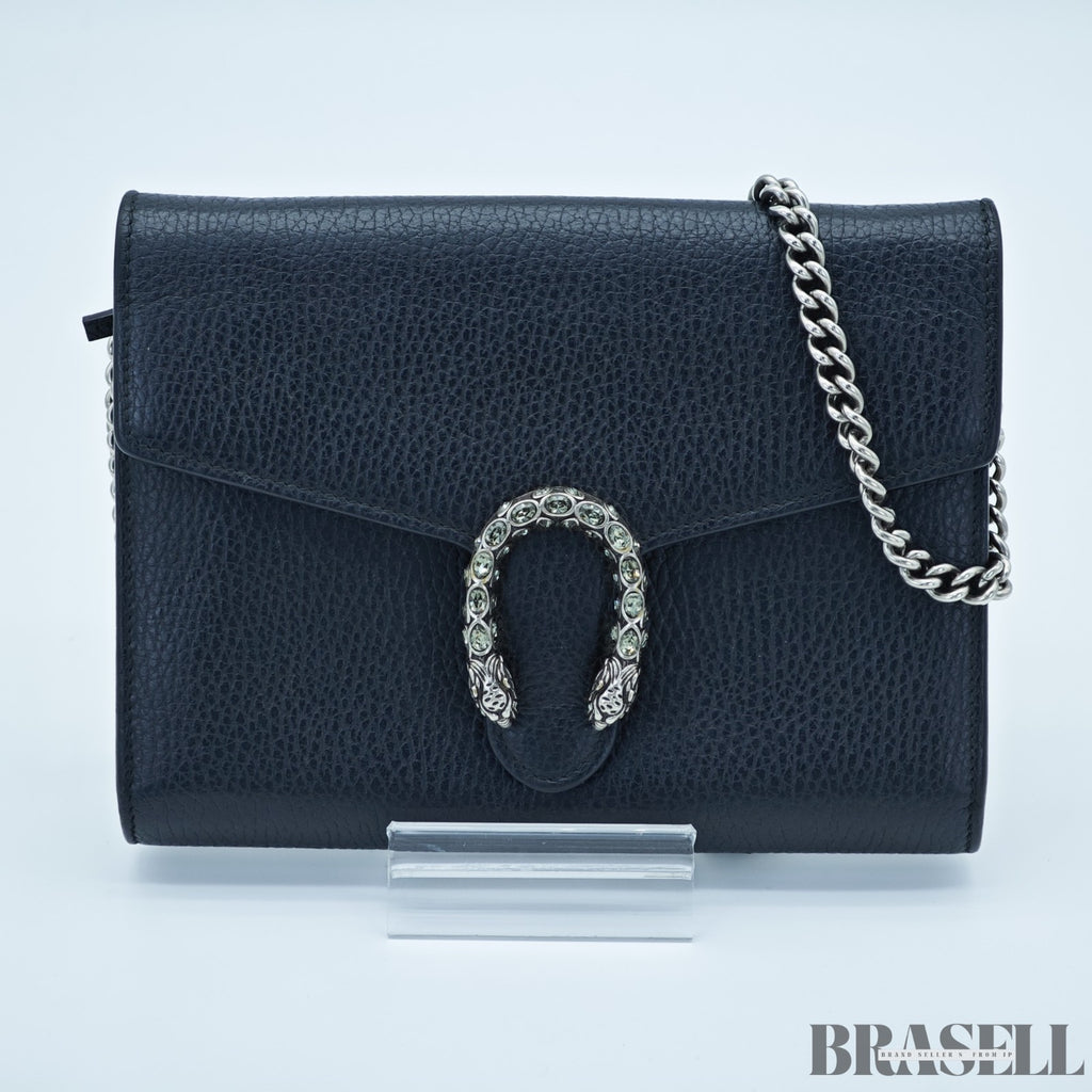 GUCCI Dionysus Tiger Head Chain Wallet 401231 Leather Black