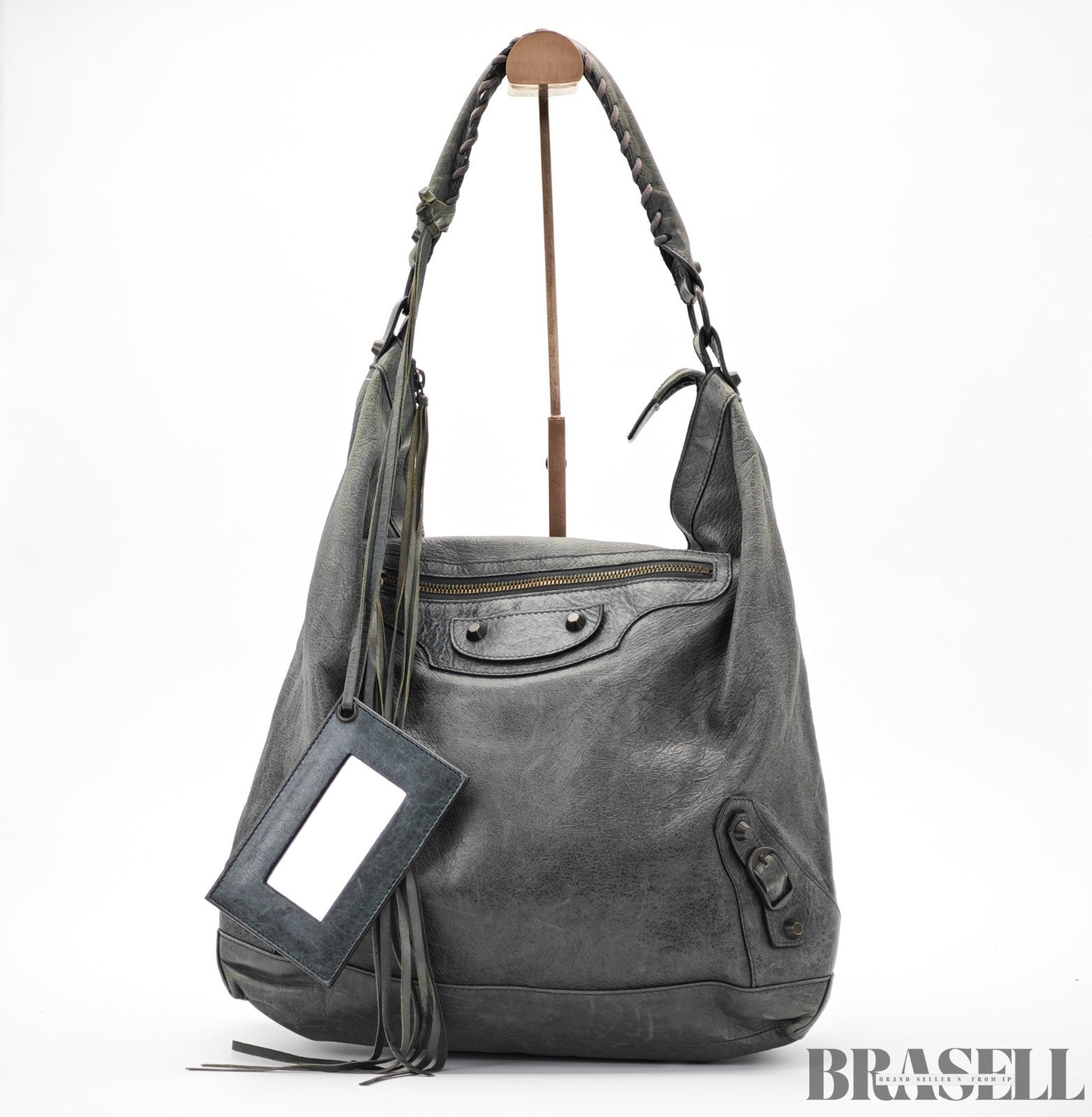 BALENCIAGA The Day Shoulder Bag Leather Hobo Bag Black