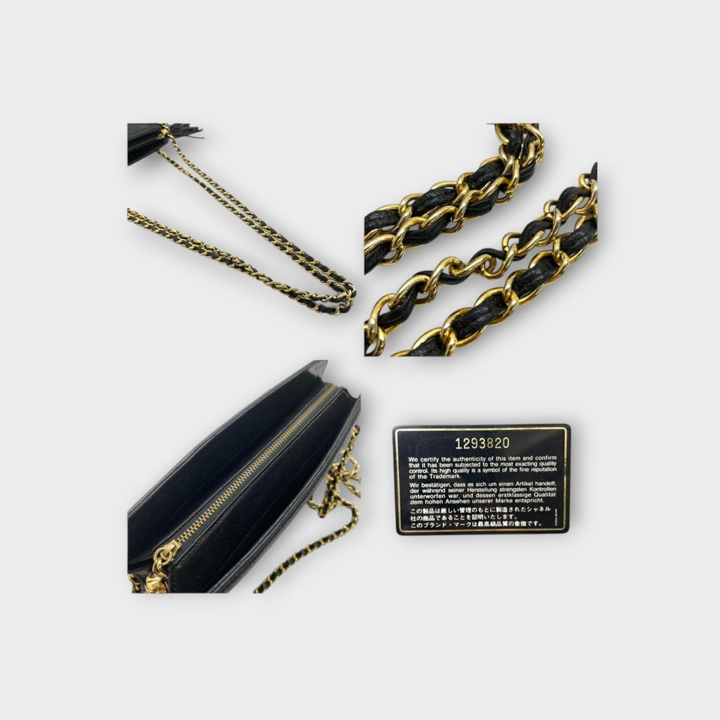 CHANEL Matelassé Fringe Chain Shoulder Bag Lambskin Black Gold Hardware 【B】