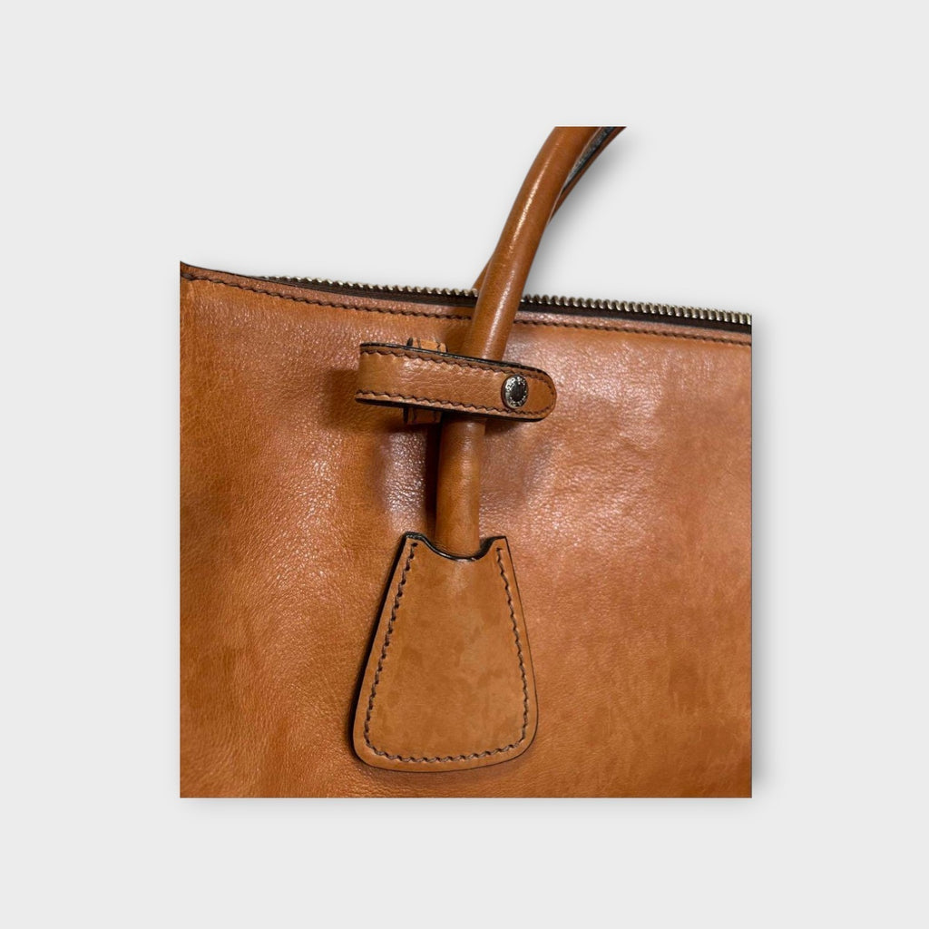Prada Glacé Calf B2625M Brown Leather 2Way Handbag Silver Hardware 【B】