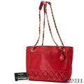 CHANEL Matelasse Lambskin Tote Bag Red Quilted Shoulder Bag Women's Guarantee