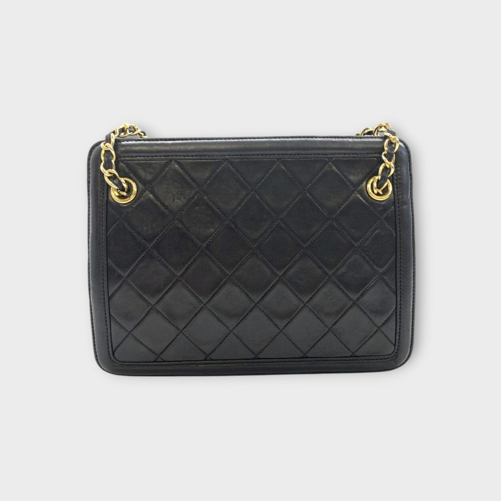 CHANEL Matelassé Fringe Chain Shoulder Bag Lambskin Black Gold Hardware 【B】