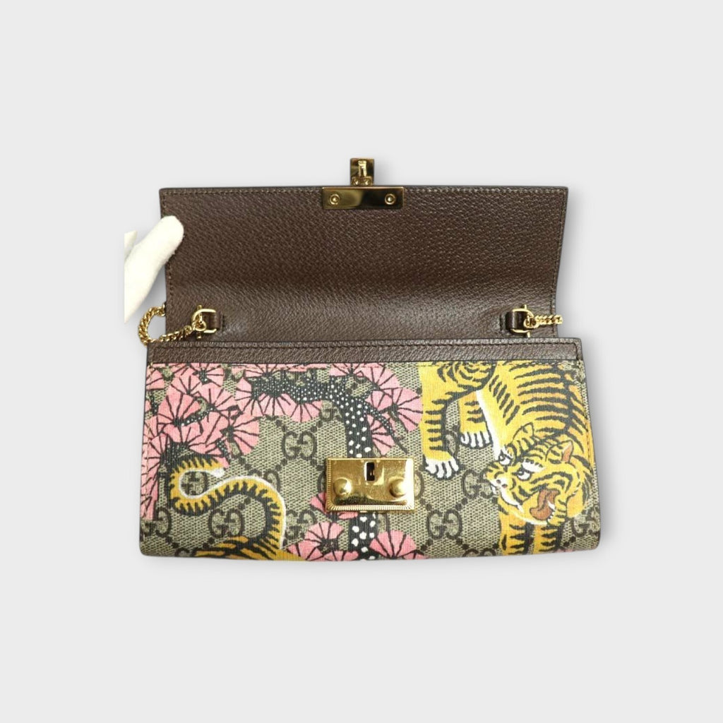 GUCCI GG Supreme Chain Wallet Bengal Tiger Cherry Blossom Long Wallet 453506【A】