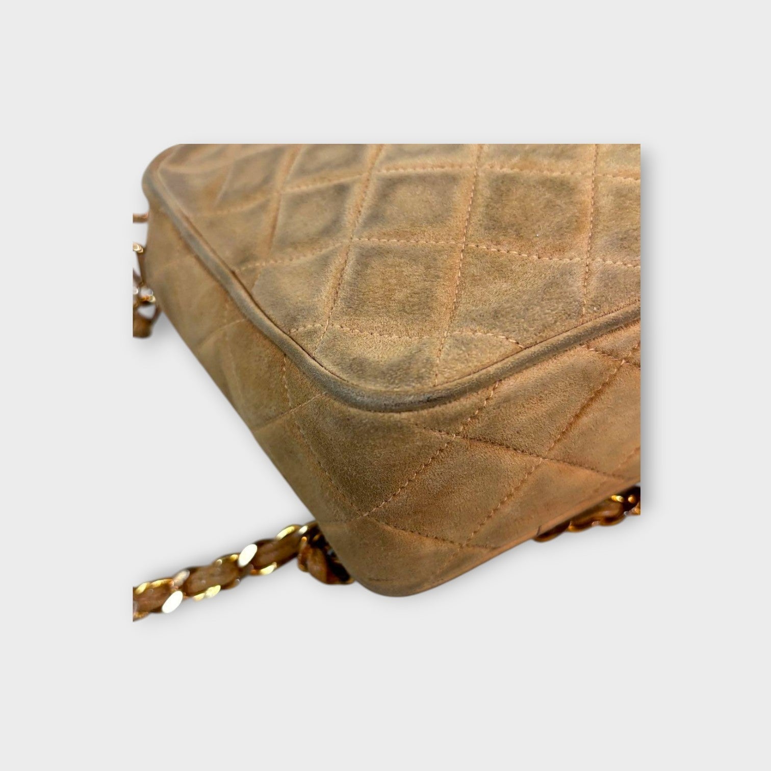 CHANEL Chain Shoulder Bag Matelassé Suede Leather Coco Mark Beige 【B】