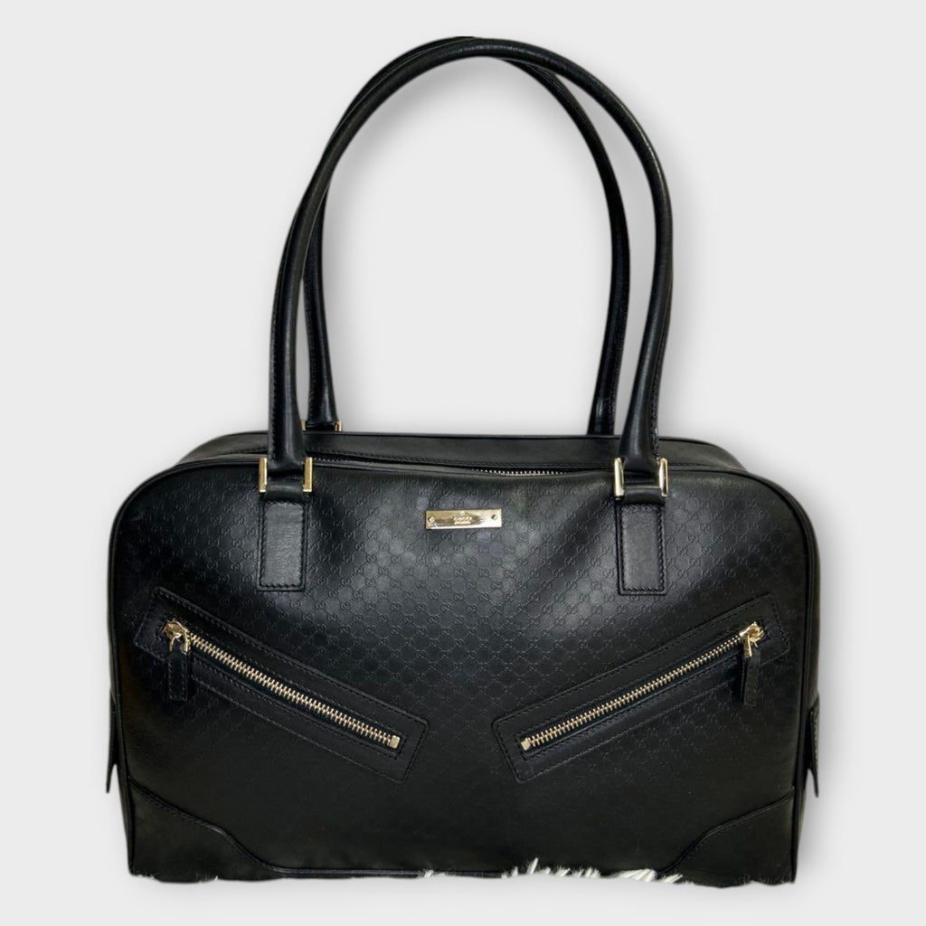 GUCCI Mini Boston Bag Handbag Logo Microguccissima Black Leather